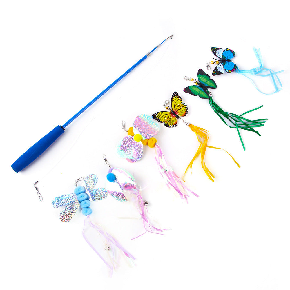 7 Pcs Cat Toy Set Fishing Rod Teasing Cat Stick Various Butterfly Dragonfly Toy Sets