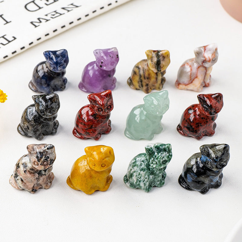 Natural Crystal Fortune Cat Carving Craft Ornaments