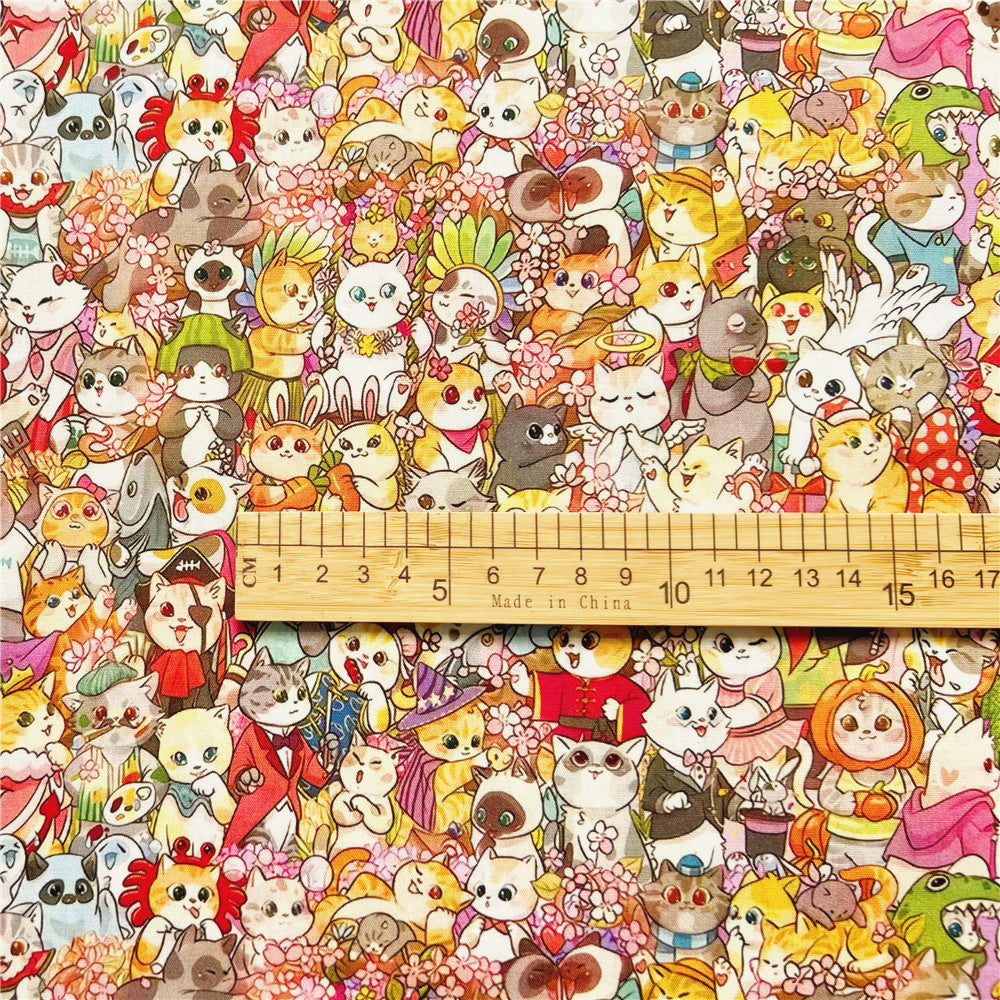 Full Print Cat Cotton Poplin Handmade DIY Fabric