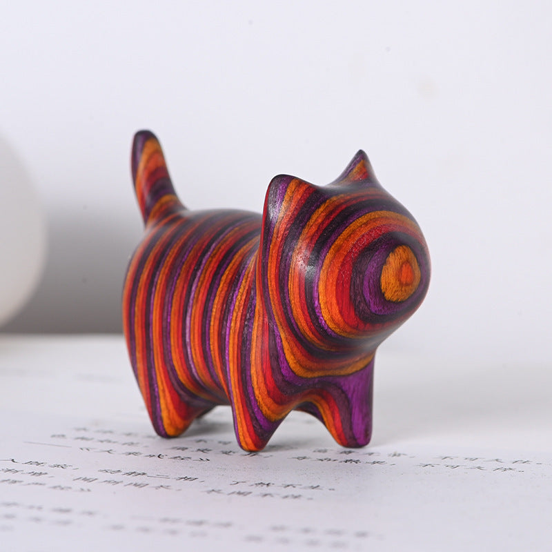 Painted Wooden Cat Ebony Playing Ornaments Wood Carving