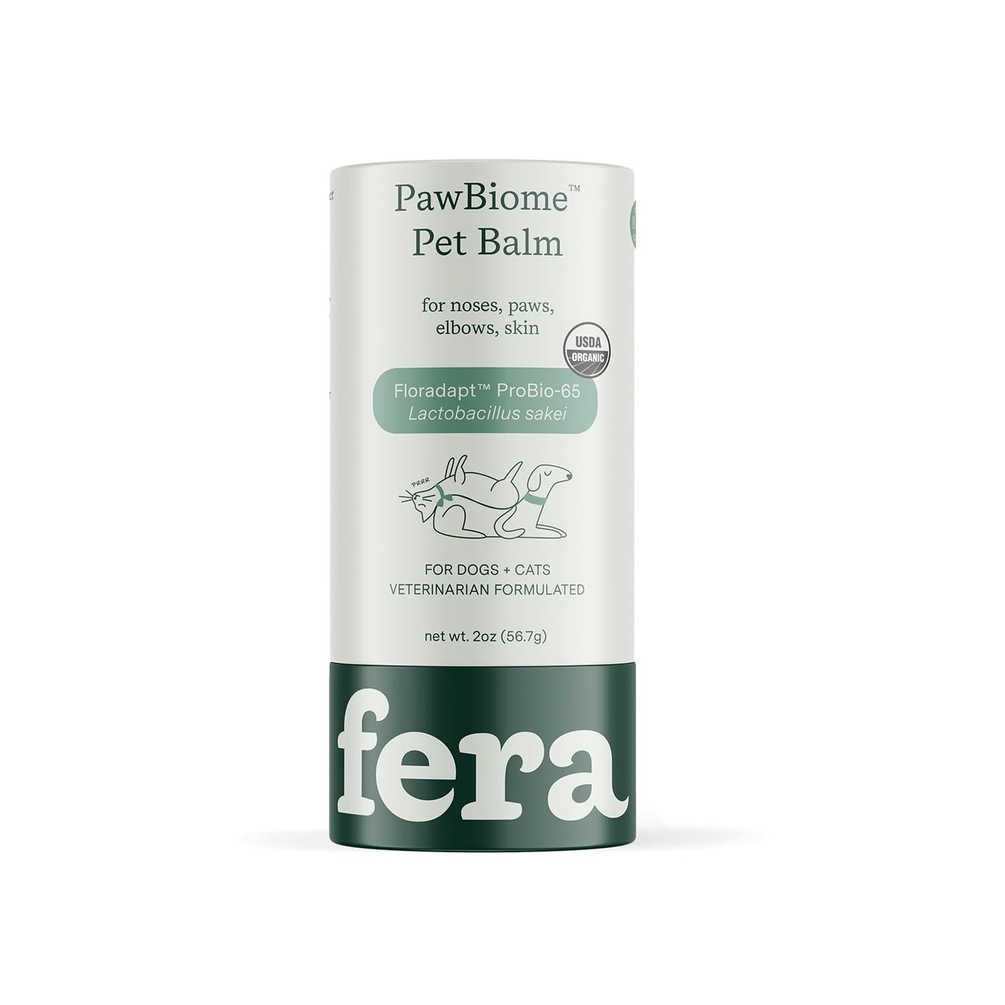 Fera Pet Organics Paw Biome Pet Balm for Dogs and Cats, Vet Created, Relief and Nourishment for Nose Paws Elbows & Skin with Organic Beeswax Neem Oil Lavender Calendula and Lactobacillus Sakei 2 Oz