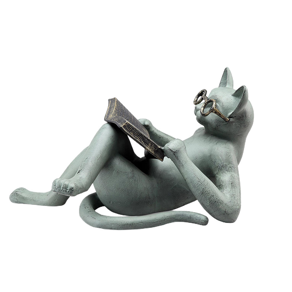 Garden Resin Craft Sculpture Literature Cat Reading Book