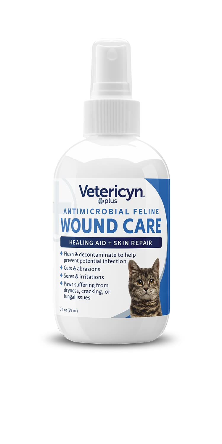 Vetericyn Plus Cat Wound Care Spray | Feline Healing Aid and Skin Repair for Wounds, Sores, and Abrasions, Provides Itch Relief for Cats Irritated Skin. 3 Ounces