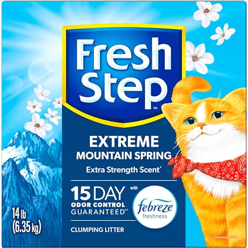 Fresh Step Clumping Cat Litter, Extreme Odor Control, Mountain Spring Scent With Febreze, 14 lbs