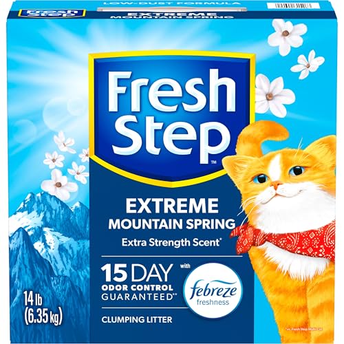 Fresh Step Clumping Cat Litter, Extreme Odor Control, Mountain Spring Scent With Febreze, 14 lbs