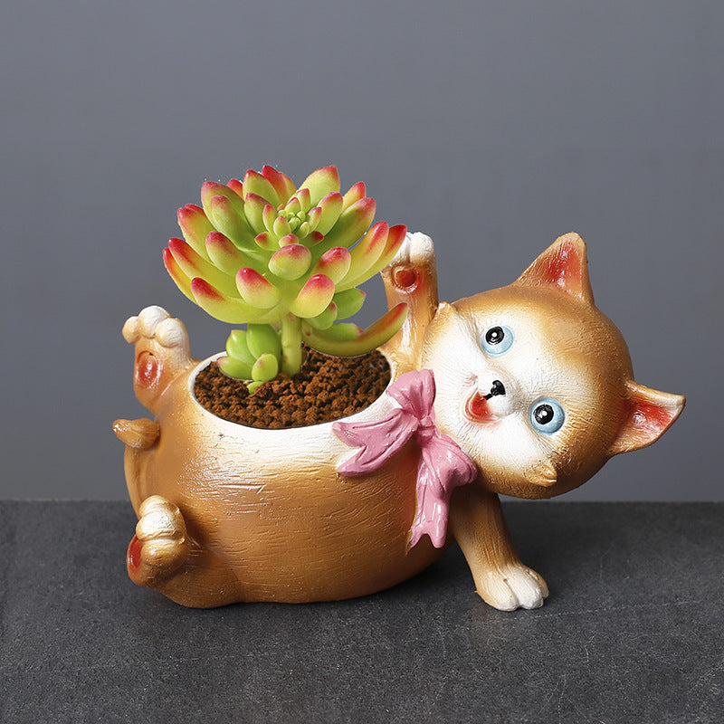 Cartoon Animal Resin Cat Flowerpot Desktop Basin