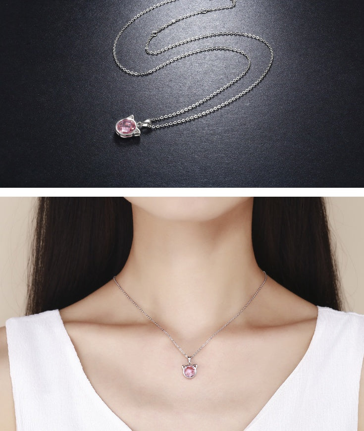 cat necklace s925 sterling silver necklace AAA zircon sterling silver plated platinum jewelry