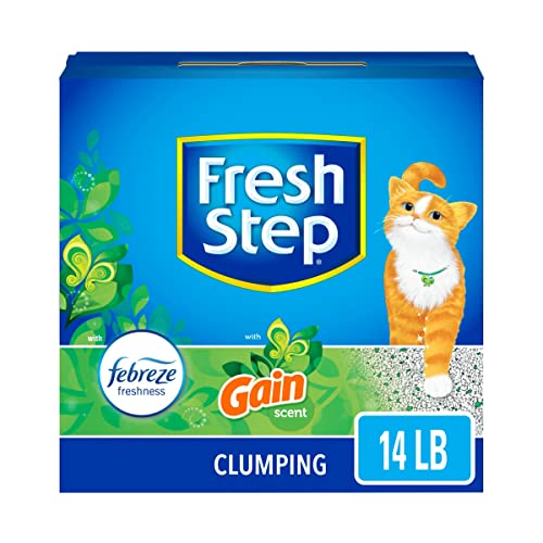 Fresh Step Clumping Cat Litter with Febreze Gain Scent, Long Lasting Odor Control Kitty Litter with Activated Charcoal, Low Dust Formula, 14 lb