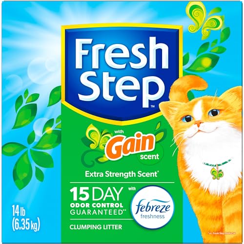 Fresh Step Clumping Cat Litter with Febreze Gain Scent, Long Lasting Odor Control Kitty Litter with Activated Charcoal, Low Dust Formula, 14 lb