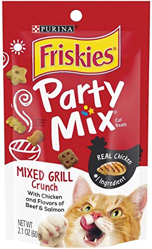 Friskies Party Mix Cat Treats Chicken Mixed Grill Crunch, Beef and Salmon, 2.1 Oz