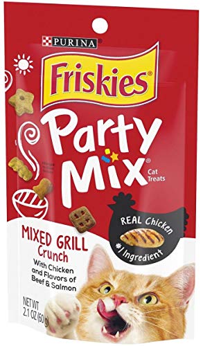 Friskies Party Mix Cat Treats Chicken Mixed Grill Crunch, Beef and Salmon, 2.1 Oz