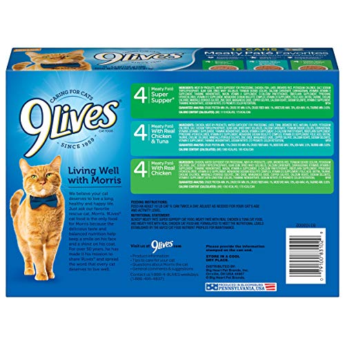 9Lives Paté Favorites Wet Cat Food Variety Pack, 5.5 Ounce (Pack of 12)