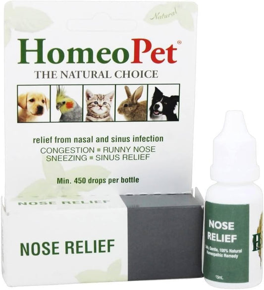 HomeoPet Nose Relief, Safe and Natural Nasal and Sinus Medicine for Cats, Dogs, and Other Small Animals, Pet Congestion Medicine, 15 Milliliters