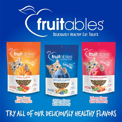 Fruitables Cat Treats – Crunchy Treats for Cats – Healthy Low Calorie Treats Packed with Protein – Free of Wheat, Corn and Soy – Made with Real Chicken with Blueberry – 30 Ounces