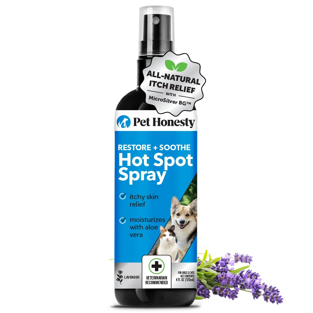 Pet Honesty Restore + Soothe Hot Spots Spray for Dogs & Cats - Gentle on Sensitive Skin, Chlorhexidine Alternative Spray, Soothes Itching, Irritation with Aloe and Microsilver (Lavender) - 4oz