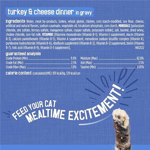 Purina Friskies Gravy Wet Cat Food Variety Pack, Shreds With Beef, With Chicken, and Turkey and Cheese Dinner - (Pack of 24) 5.5 oz. Cans