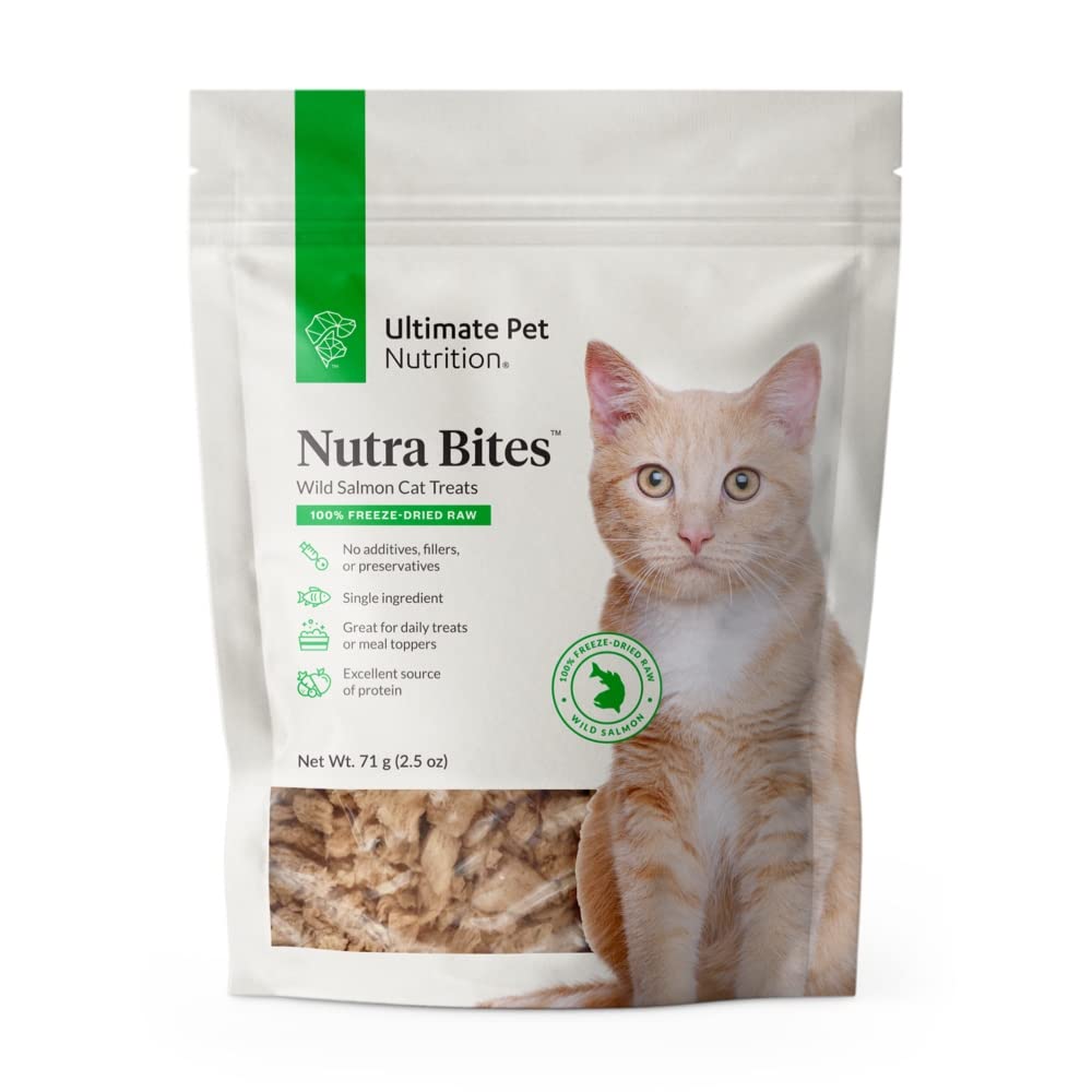 ULTIMATE PET NUTRITION Nutra Bites for Cats, Freeze Dried Raw Treats, Single Ingredient, Grain Free, Salmon, 2.5 Ounce