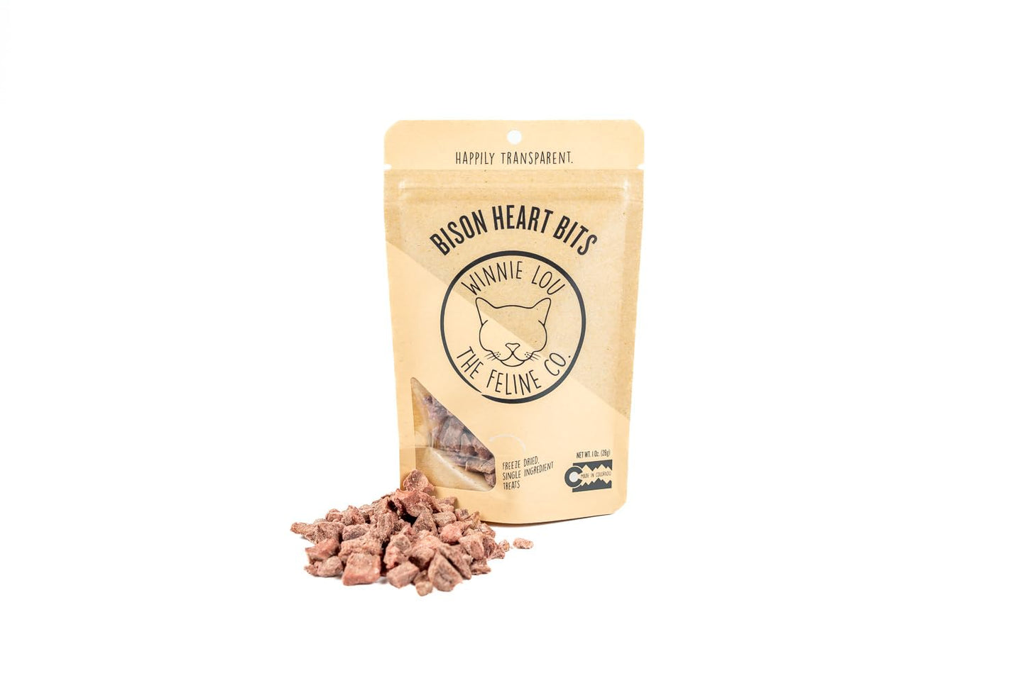 Winnie Lou The Canine Co. Grass-Fed Bison Heart Bits Cat Treats (Pack of 3) - Single Ingredient, High Protein Cat Food Snacks, Grain Free & Made in USA, with Taurine, Iron & Zinc for Healthy Cats