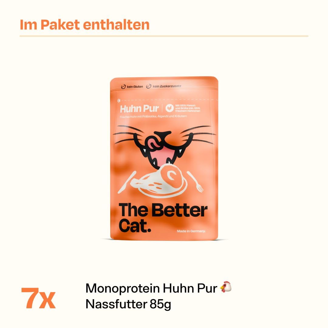 The Better Cat - Getreidefreies Nassfutter mit extra hohem Fleischanteil - Premium Katzenfutter ohne Getreide und ohne Zucker mit Präbiotika (Huhn)