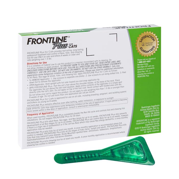 Frontline Plus Flea and Tick Treatment for Cats Over 1.5 lbs. 3 Treatments