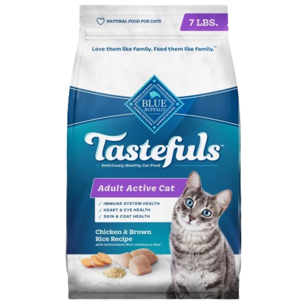 Blue Buffalo Tastefuls Natural Dry Food for Active Adult Cats, Chicken and Brown Rice Recipe, 7-lb. Bag