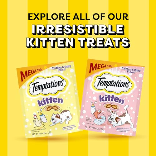 Temptations Kitten Crunchy and Soft Treats Chicken and Dairy Flavor and Salmon and Dairy Crunchy, 6.3 oz., Variety Pack of 4