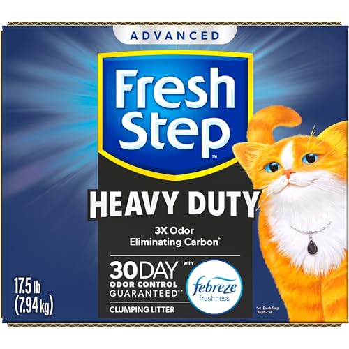 Fresh Step Clumping Cat Litter, Heavy Duty Advanced, Long Lasting 30-Day Odor Control with Odor Eliminating Carbon, 17.5 lb