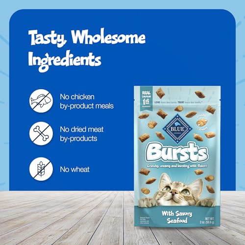 Blue Buffalo Bursts Crunchy & Creamy Cat Treats, Great for Training, Savory Seafood, 5-oz Bag