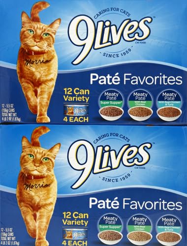 9Lives Paté Favorites Wet Cat Food Variety Pack, 5.5 Ounce (Pack of 12)