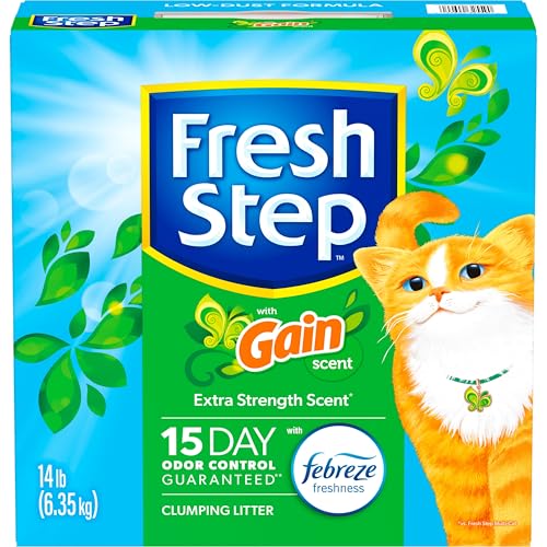 Fresh Step Clumping Cat Litter with Febreze Gain Scent, Long Lasting Odor Control Kitty Litter with Activated Charcoal, Low Dust Formula, 14 lb