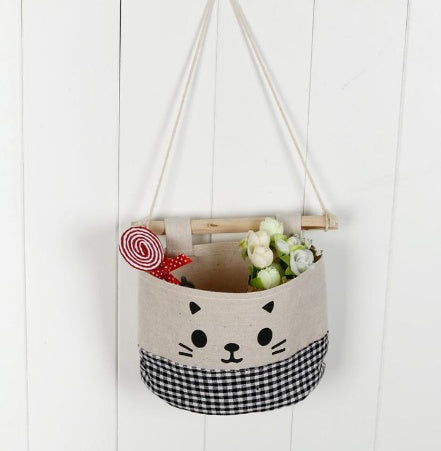 Linen Cat Hanging Storage Bag