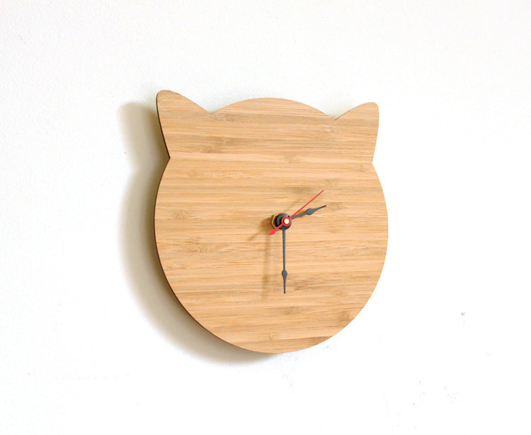 Bamboo Wood Cat Cat Wall Clock Quartz Clock Wall Hanging Watch Mute