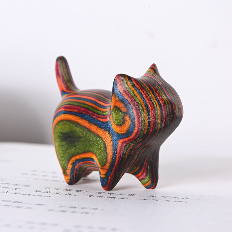 Painted Wooden Cat Ebony Playing Ornaments Wood Carving