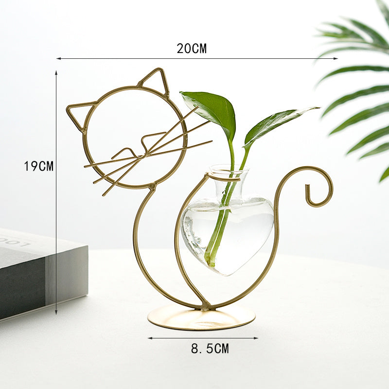 Simple Cat Iron Flower Hydroponic Vase