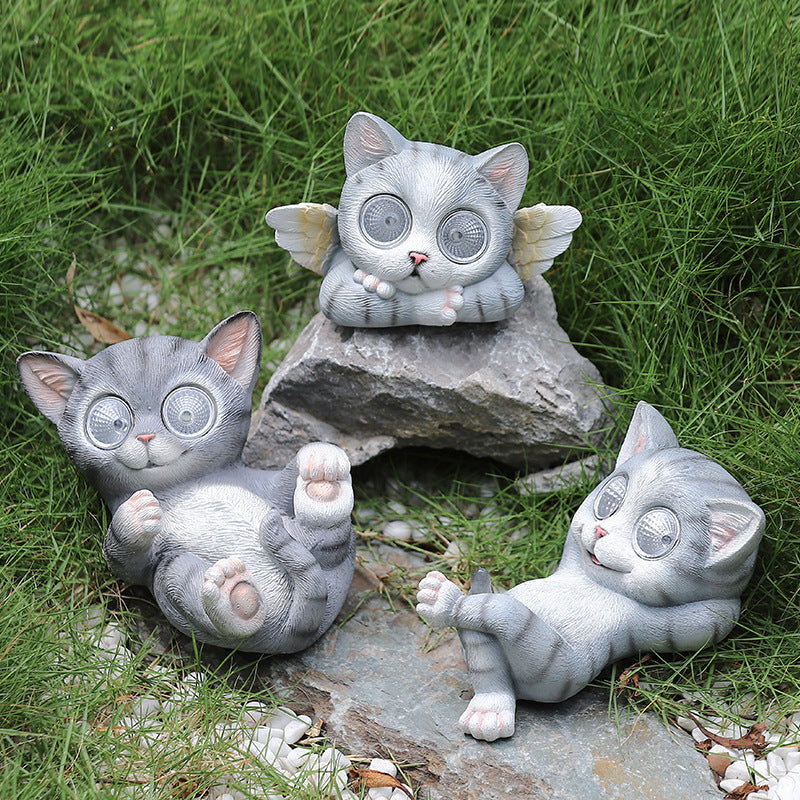 Creative Outdoor Animal Ornaments Angel Gray Cat Cute