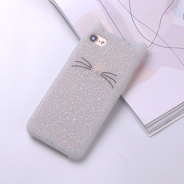 Cute 3D Silicone Cartoon Cat Pink Black Soft Phone Case Cover Coque Fundas For iPhone 7 7Plus 6 6S 5S SE X XS Max