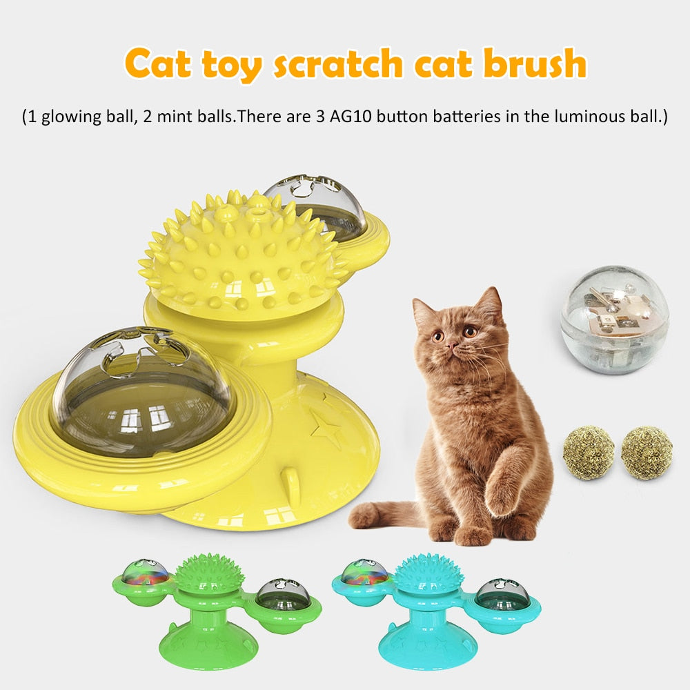 Pet Toys For Cats Turntable Puzzle Catnip Glowing Ball Interactive Rotatable Windmill Kitten Cat Toy Play Game Cat Supplies