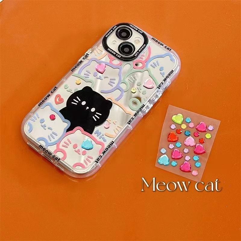 Linear Cat Pattern Cosmetic Mirror Phone Case