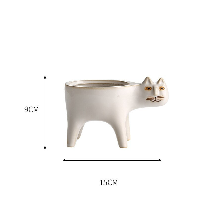 Desktop Cute Ceramic Cat Cactus Flower Pot