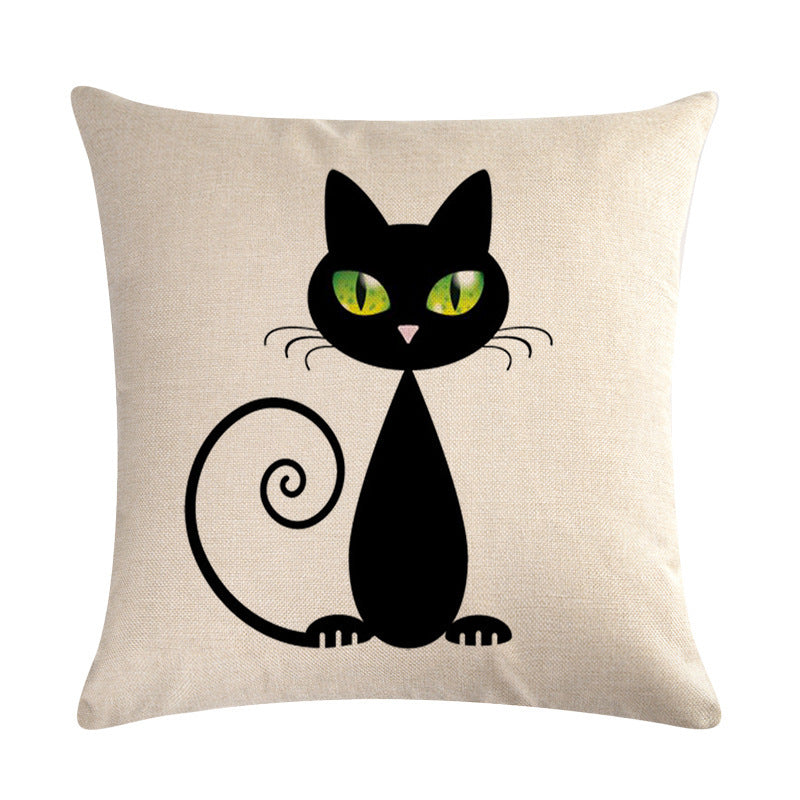 Little black cat series linen pillowcase