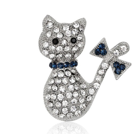 Lively Pride Cat Brooch for Party Shell Metal Crown Blue Crystal Enamel Pin Black Animal Brooch for Women Jewelry Accessories