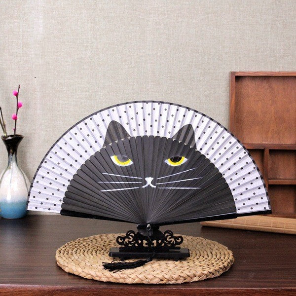 Female Japanese Craft Cat Fan Silk