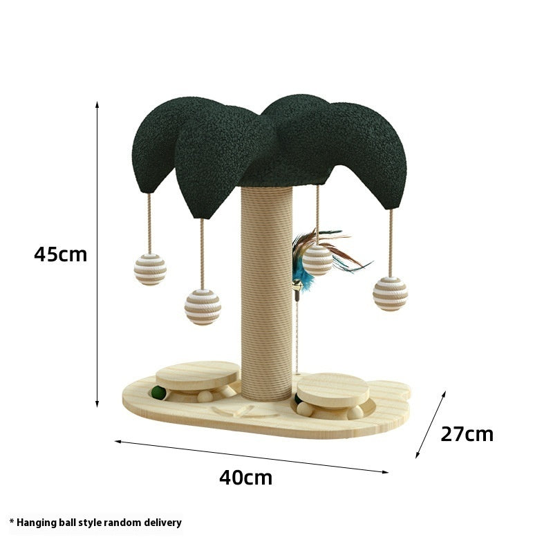 Cat Self-Hi Solid Wood Turntable Scratching Post Cat Teaser Durable Sisal Cat Climbing Frame