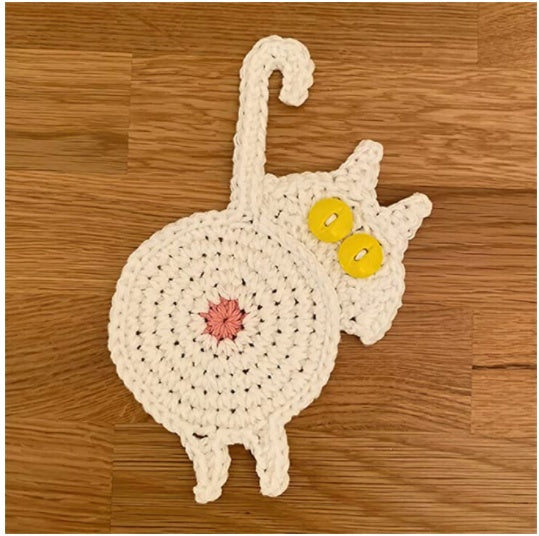 Home Dining Table Fashion Cat Knitted Coaster