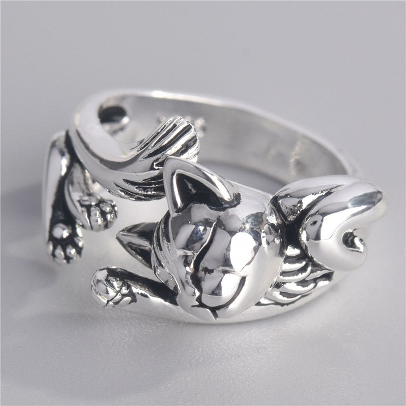 Cute Fortune Cat Shape Women Opening Rings Silver Color Dance Party Finger Ring Delicate Girl Gift New Fashion Jewelry