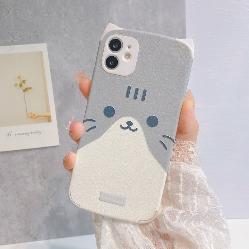 Compatible with Apple , Cartoon Cat Ears Mobile Phone Case Soft Shell Personality Creative Silicone Anti-fall Cover Tide