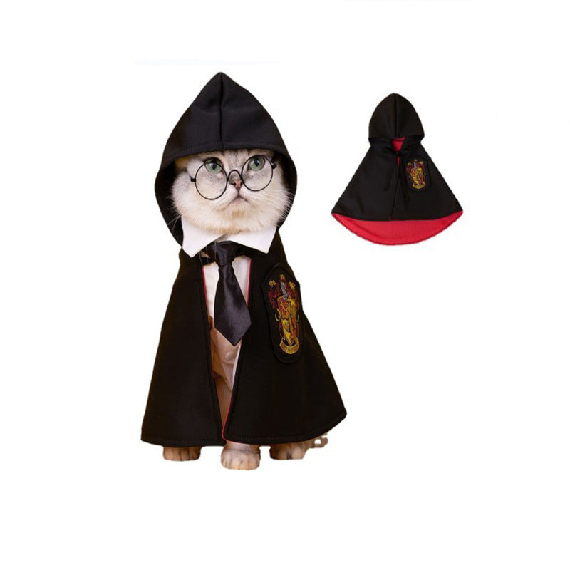 Pet Cloak Embroidered Cloak Cat Shaped Up Costume Harry Potter Wizardry Academy Style Teddy Bears Dog Clothes