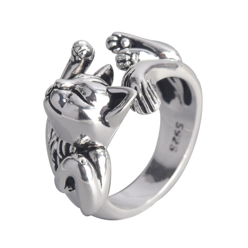 Cute Fortune Cat Shape Women Opening Rings Silver Color Dance Party Finger Ring Delicate Girl Gift New Fashion Jewelry