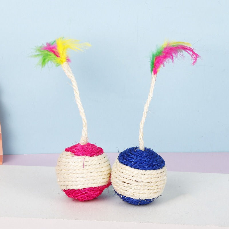 Sisal shuttlecock ball, meow heart treasure, round cat, grinding teeth and claws, colorful feathers, sound beads, pet cat toy