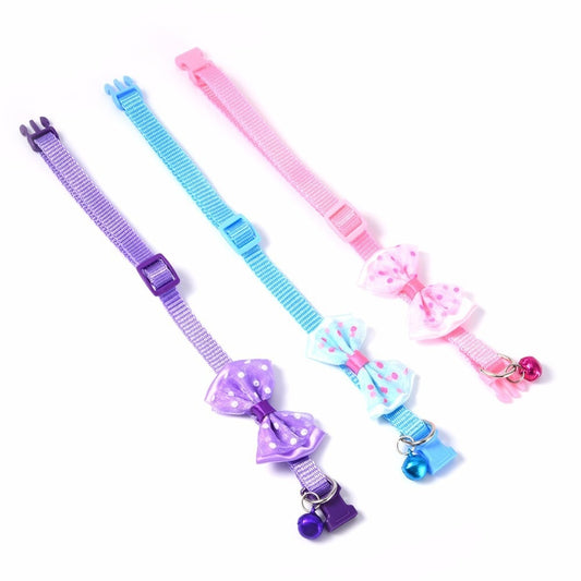 2pcs Bowknot Design Nylon Cat Collars adjustable Necklace Cat Harness With Bell For Pet Small Animal Pets Supplies